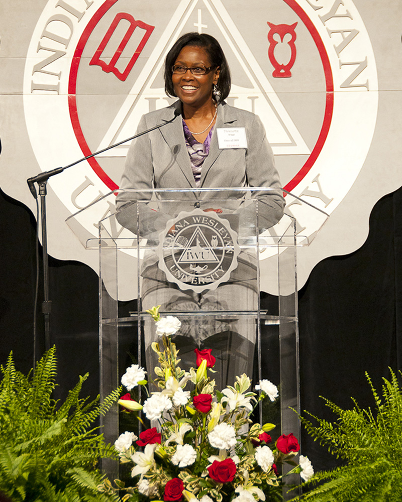 Thresette speaking at Indiana Weselyan University